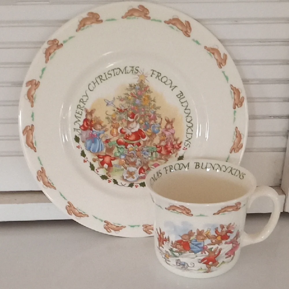 Royal Doulton Bunnykins Bone China Christmas Plate And Cup Set